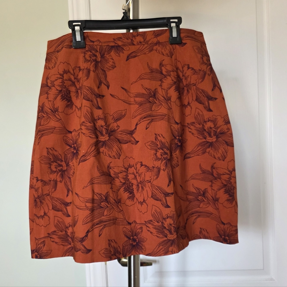 Margaret M Burnished Orange Floral A-Line Skirt